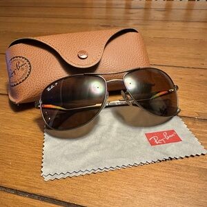 Ray-Ban RB3519 Polarized Aviator Sunglasses with Brown Lenses